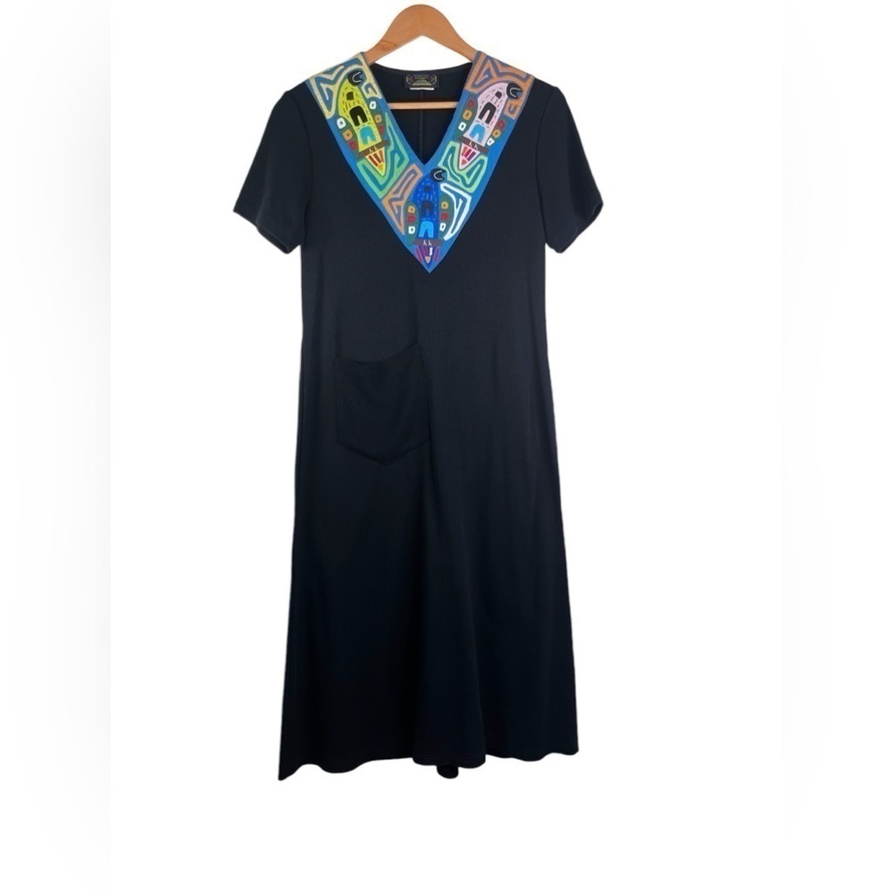 Vintage Seds Crafts Molas Panama Appliqué Kaftan Maxi Dress Handmade Birds Small